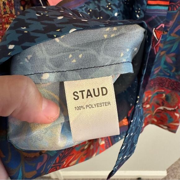 Staud Blue Red Artsy Patchwork Long Sleeve Button Front Top Blouse Medium - Picture 9 of 16